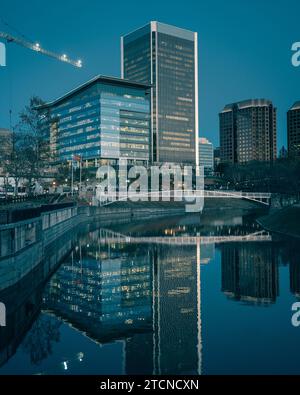 View of the Richmond skyline from Browns Island, Richmond, Virginia Stock Photo