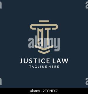 MT initial logo monogram with simple luxury pillar line vector design ideas Stock Vector