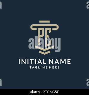 PE initial logo monogram with simple luxury pillar line vector design ideas Stock Vector