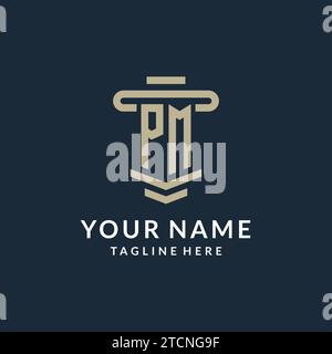 PM initial logo monogram with simple luxury pillar line vector design ideas Stock Vector
