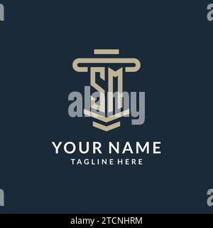 SM initial logo monogram with simple luxury pillar line vector design ideas Stock Vector