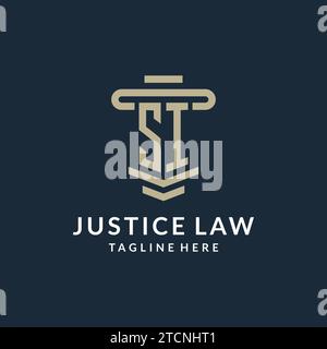 SI initial logo monogram with simple luxury pillar line vector design ideas Stock Vector
