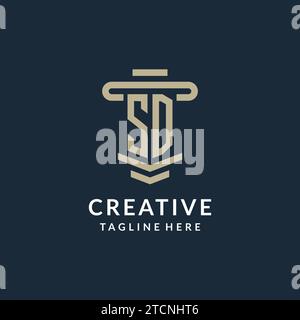 SD initial logo monogram with simple luxury pillar line vector design ideas Stock Vector