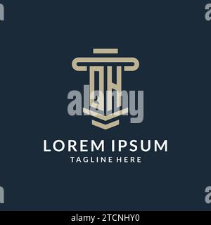 QH initial logo monogram with simple luxury pillar line vector design ideas Stock Vector