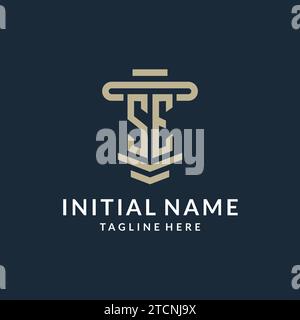 SE initial logo monogram with simple luxury pillar line vector design ideas Stock Vector