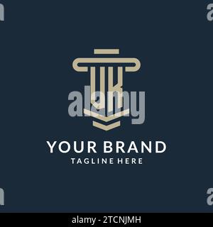 VK initial logo monogram with simple luxury pillar line vector design ideas Stock Vector
