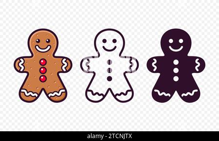 Flat Vector Gingerbread Man Set. Christmas Icon. Gingerbread Design Template, Holiday Winter Symbol. New Year Cookies, Sweets Concept. Vector Stock Vector