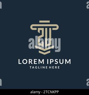 ZU initial logo monogram with simple luxury pillar line vector design ideas Stock Vector