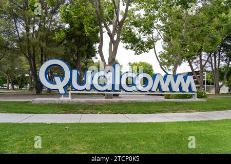 Close up of Qualcomm ground sign at their Silicon Valley office in Santa Clara, USA Stock Photo