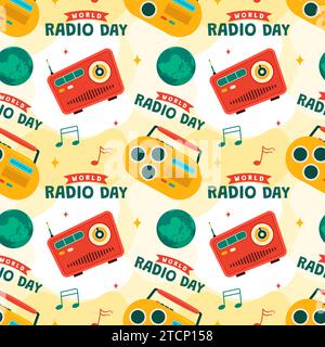 Radio Seamless Pattern Illustration Design with Player for Record and Listening to Music in Flat Cartoon Template Stock Vector
