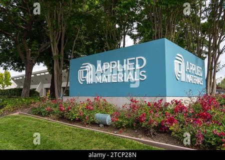 Applied Materials sign at the headquarters in Santa Clara, California ...