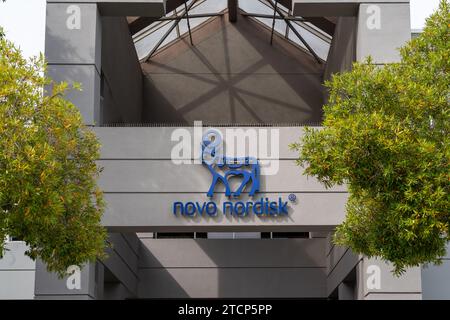 Close up of Novo Nordisk logo sign on the building in Fremont, California, USA Stock Photo