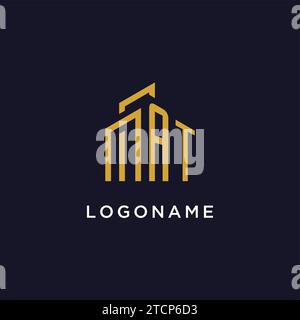 AT initial monogram with building logo design vector graphic Stock Vector