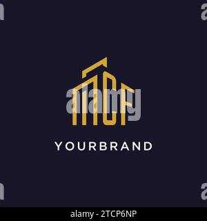 CF initial monogram with building logo design vector graphic Stock Vector