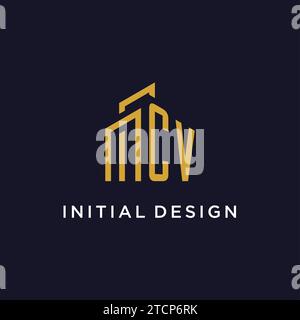 CV initial monogram with building logo design vector graphic Stock Vector