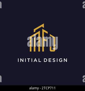 FJ initial monogram with building logo design vector graphic Stock Vector