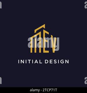 EV initial monogram with building logo design vector graphic Stock Vector