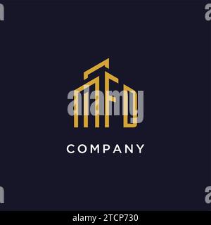 FD initial monogram with building logo design vector graphic Stock Vector