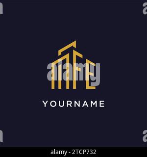 FE initial monogram with building logo design vector graphic Stock Vector