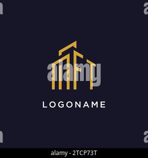 FT initial monogram with building logo design vector graphic Stock Vector