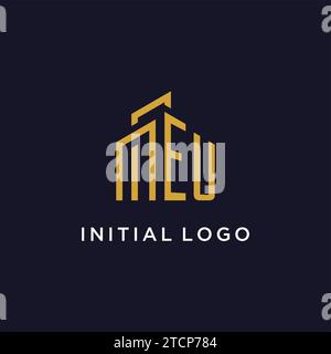 EU initial monogram with building logo design vector graphic Stock Vector