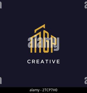 GP initial monogram with building logo design vector graphic Stock Vector