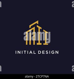 II initial monogram with building logo design vector graphic Stock Vector