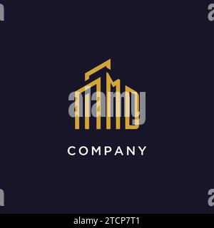MD initial monogram with building logo design vector graphic Stock Vector