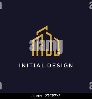 JJ initial monogram with building logo design vector graphic Stock Vector