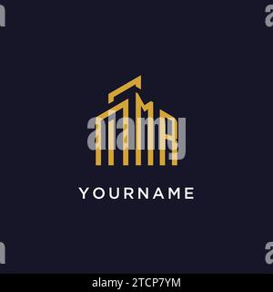 MR initial monogram with building logo design vector graphic Stock Vector