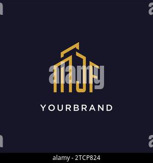 JF initial monogram with building logo design vector graphic Stock Vector