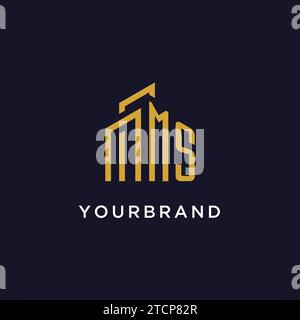 MS initial monogram with building logo design vector graphic Stock Vector