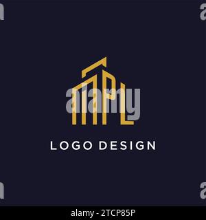 PL initial monogram with building logo design vector graphic Stock Vector