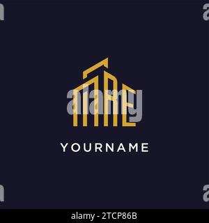 RE initial monogram with building logo design vector graphic Stock Vector