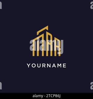 RR initial monogram with building logo design vector graphic Stock Vector