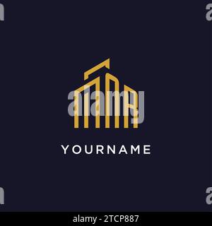 NR initial monogram with building logo design vector graphic Stock Vector
