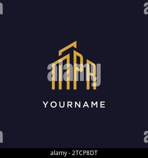 PR initial monogram with building logo design vector graphic Stock Vector