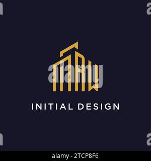RW initial monogram with building logo design vector graphic Stock Vector