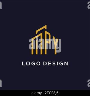 PY initial monogram with building logo design vector graphic Stock Vector