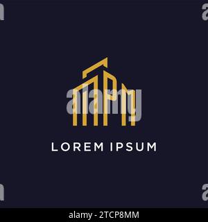 PM initial monogram with building logo design vector graphic Stock Vector
