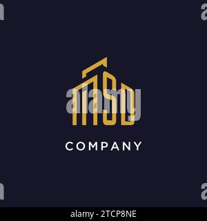 SD initial monogram with building logo design vector graphic Stock Vector