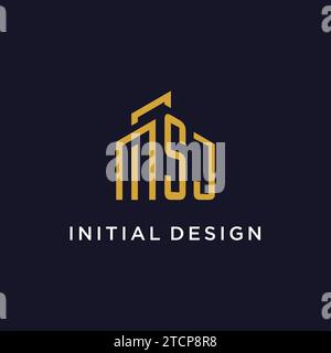 SJ initial monogram with building logo design vector graphic Stock Vector