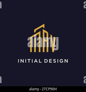 RV initial monogram with building logo design vector graphic Stock Vector