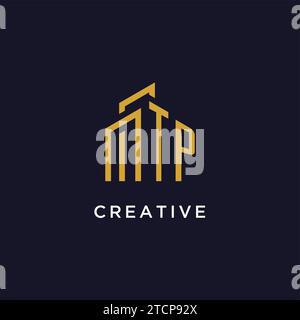 TP initial monogram with building logo design vector graphic Stock Vector