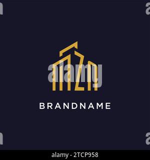 ZN initial monogram with building logo design vector graphic Stock Vector