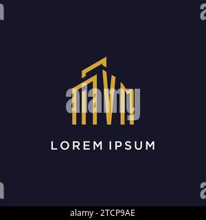 VM initial monogram with building logo design vector graphic Stock Vector