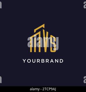 VS initial monogram with building logo design vector graphic Stock Vector