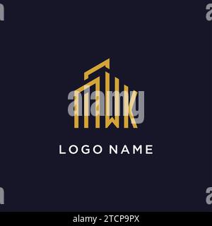 WK initial monogram with building logo design vector graphic Stock Vector