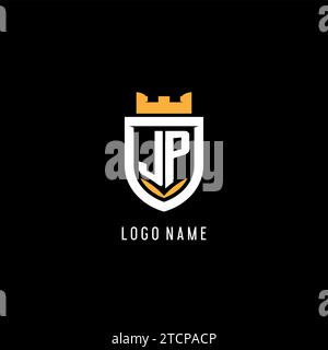 Initial JP logo with shield, esport gaming logo monogram style vector graphic Stock Vector