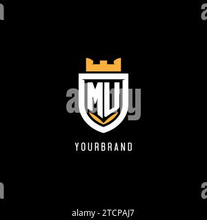 Initial MU logo with shield, esport gaming logo monogram style vector graphic Stock Vector